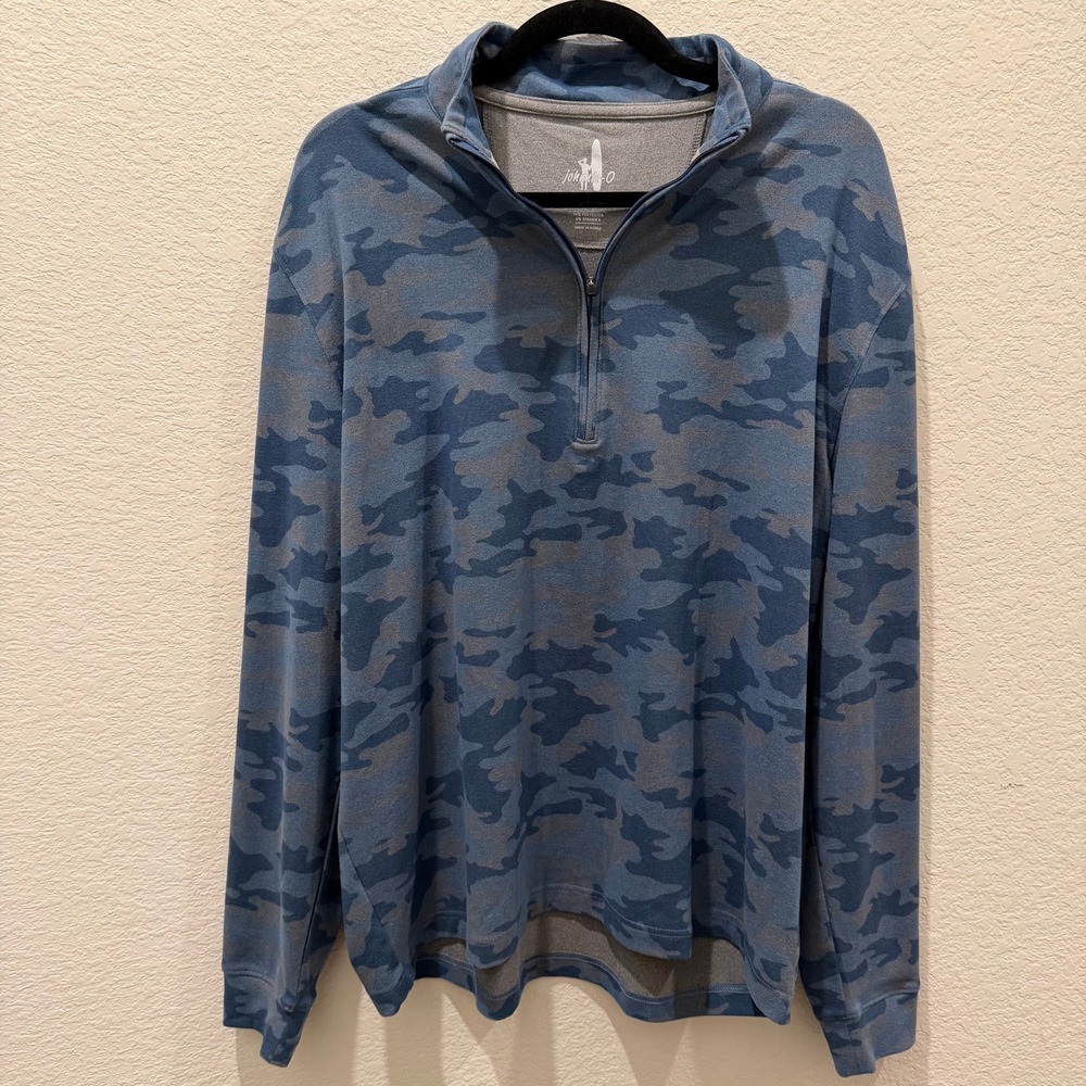Johnnie-O Mens Blue Camo Quarter Zip Pullover Performance Stretch Large L